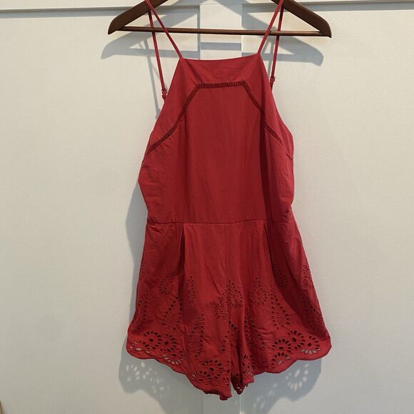 Blue Rain Pants - Blue Rain Romper Women Small Red Eyelet Details Square Neck 3” Inseam Flirty